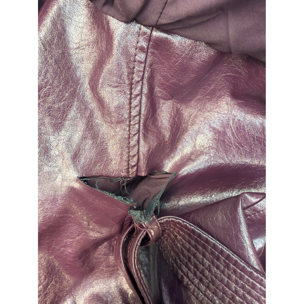 Rosetta Getty Collective Burgundy Metallic Faux Leather Trench Coat XL Belted - Picture 7 of 7